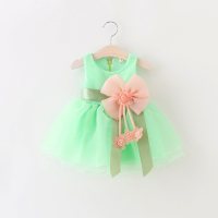 Nuevos vestidos de verano para niñas/vestidos de princesa con lazo grande y flores para niños ventas directas de fábrica  Verde