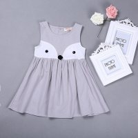 Korean summer new arrivals small and medium girls cotton fox vest children's skirt stylish sleeveless dress  Gray