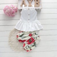 Summer girls solid color suits for girls baby shorts vest suits suspenders cute small and medium children  White