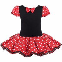 Verão novo estilo moda feminina polka dot dança saia mickey vestido de malha  Vermelho
