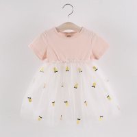 New summer girls short-sleeved dress summer baby stylish mesh skirt girl princess skirt tutu skirt  Pink