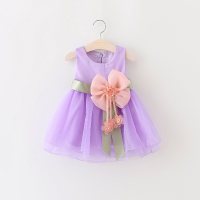 Nuevos vestidos de verano para niñas/vestidos de princesa con lazo grande y flores para niños ventas directas de fábrica  Púrpura