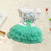 Girls summer cute cat dress fluffy cartoon cute skirt  Green