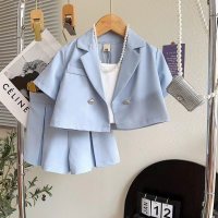 Girls' summer new suits suit jacket + wide-leg shorts  Blue