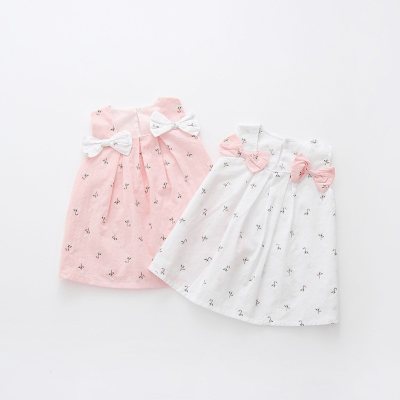 Korean style children's clothing summer style solid color double shoulder bow flower print vest dress western style skirt
