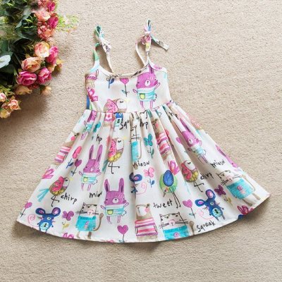Children's clothing European and American hot selling cartoon graffiti baby girl chiffon beach suspender dress girl dress