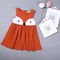 Coreano verão recém chegados pequenas e médias meninas algodão raposa colete saia infantil elegante vestido sem mangas  Vermelho