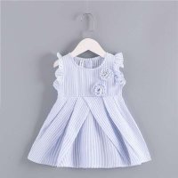Meninas coreano verão algodão listrado elegante vestido de boneca de princesa bebê menina vestido de princesa saia de menina  Azul