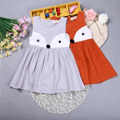 Coreano verão recém chegados pequenas e médias meninas algodão raposa colete saia infantil elegante vestido sem mangas