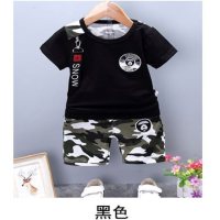 New summer Korean style children's short-sleeved suits for boys camouflage two-piece factory direct sales  Black