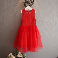 Summer new lace stitching girls dress vest skirt  Red