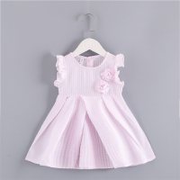 فستان دمية الأميرة الأنيق المخطط للفتيات من القطن الكوري للصيف فستان الأميرة للفتيات الصغيرات  وردي 