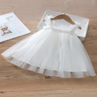 Girls dress new summer super fairy princess dress star mesh children's skirt  White