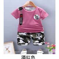 New summer Korean style children's short-sleeved suits for boys camouflage two-piece factory direct sales  Red