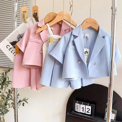 Girls' summer new French niche suit suit jacket + wide-leg shorts
