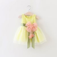Novos vestidos de verão para meninas/princesa flor grande arco vestidos infantis vendas diretas da fábrica  Amarelo