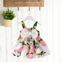 Roupas infantis vestido estilo princesa meninas vestido suspensor floral infantil  Rosa