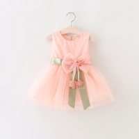 Novos vestidos de verão para meninas/princesa flor grande arco vestidos infantis vendas diretas da fábrica  Rosa