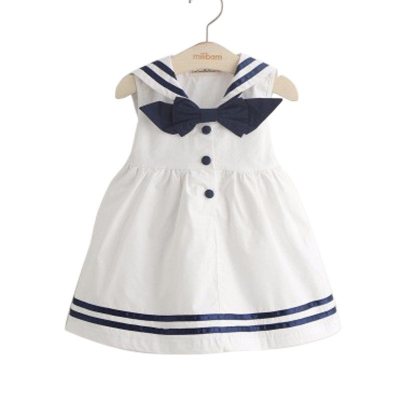 New summer girls' clothing for baby girls, small and medium-sized children's fashionable navy collar and blue-edged dresses from manufacturers