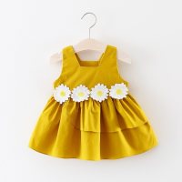 Verão novo estilo meninas saia de renda sem mangas colete infantil saia bonito saia de princesa  Amarelo