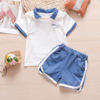 Abbigliamento per bambini estate nuovi arrivi ragazzi e ragazze moda manica corta + pantaloncini adatti alle uniformi scolastiche dei bambini  Blu