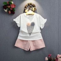 Girls summer clothes new style fashionable net red summer children baby thin suit short sleeve pants two piece suit  Pink