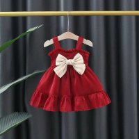 Summer thin girls bow suspender skirt princess skirt baby girl summer dress stylish children's dress  Red