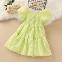 Kids Girls Summer Net color Puff Sleeve Princess Dress  Green