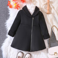 Toddler Girl Solid Color Lapel zipper Long Sleeve Coat  Black
