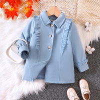 Toddler Girl Solid Color Lapel Coat  Blue