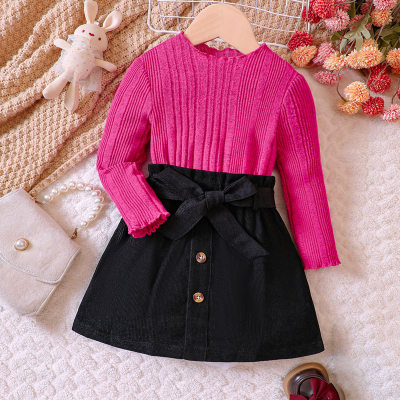 3-piece Toddler Girl Solid Color Top & Button Decorated Corduroy Skirt & Matching Belt