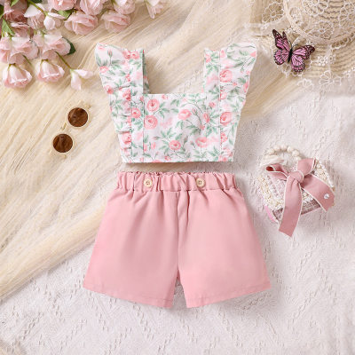 2-piece Toddler Boy Allover Floral Printed Square Neck Sleeveless Dress & Solid Color Shorts