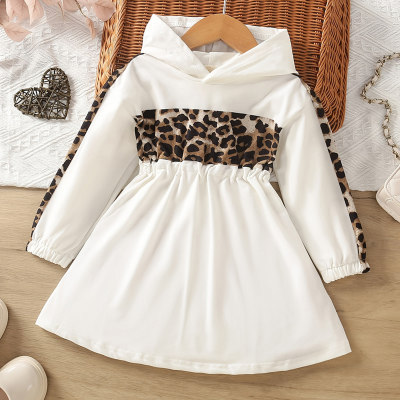 Toddler Girl Leopard Print Patchwork Hooded Long Sleeve Dress