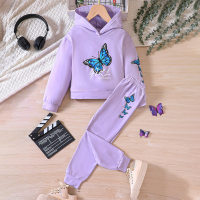 2-piece Kid Girl Butterfly Pattern Hoodie & Matching Pants  Purple