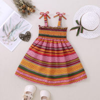 2-قطعة فستان كامي للأطفال الصغار من بوهو ستايل بلوك بلوك وقبعة مطابقة  أحمر