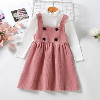 Toddler Solid Color T-shirt & Overalls Dress