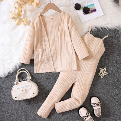 2-Piece Toddler Girl Solid Cardigan Cami Jumpsuit Trendy Knitwear Sets