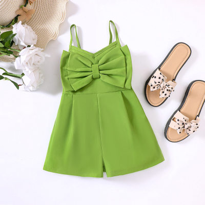 Toddler Girl Solid Color Bowknot Decor Suspender Shorts
