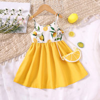 Toddler Girl Fruit Printed Patchwork Cami Dress  Yellow