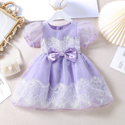 Toddler Girl Sweet Bow Knot Decor Solid Color Cupcake Dress