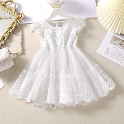 Toddler Solid Color Lace Mesh Sleeveless Dress