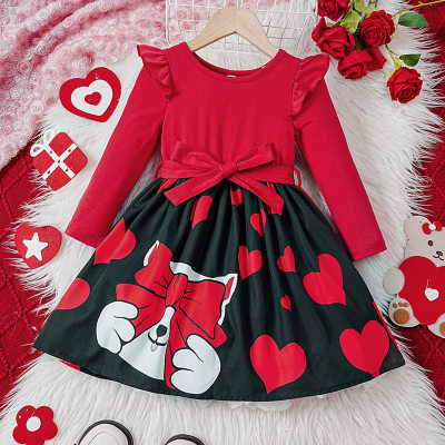 New product for girls in spring and autumn style long-sleeved love cartoon dress for children and middle-aged children