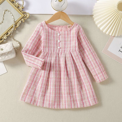 Toddler Girl Elegant Style Plaid Long Sleeve A-line Dress