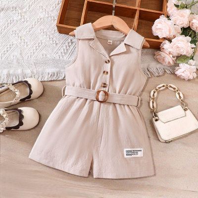 2-piece Toddler Girl Pure Cotton Solid Color Sleeveless Jumpsuit & Belt