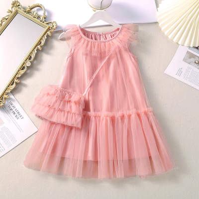 Toddler Sweet Lace Hem Sleeveless Dress With Waist Bag