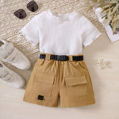 3-piece Toddler Girl Solid Color Short Sleeve T-shirt & Matching Shorts & Belt