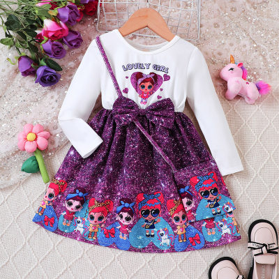 New arrival for girls in spring and autumn cartoon print long-sleeved dress for children and middle-aged children