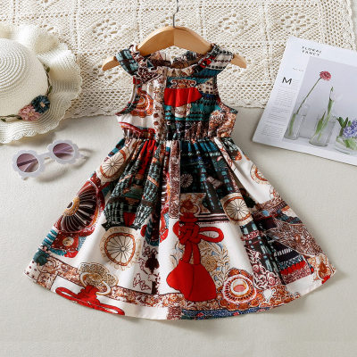 Toddler Girl Allover Printing Sleeveless Dress