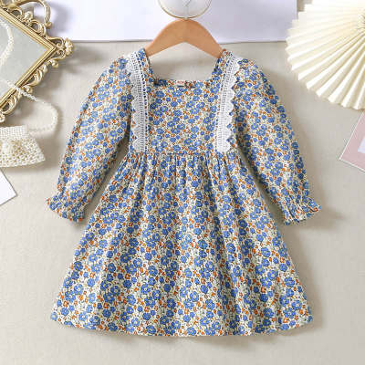 Toddler Floral Square Neck Long Sleeve Dress