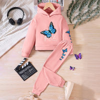 2-piece Kid Girl Butterfly Pattern Hoodie & Matching Pants  Pink